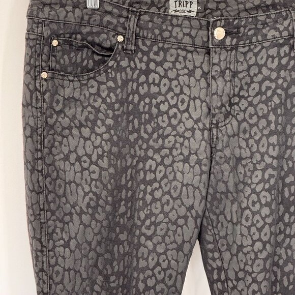 Tripp NYC Leopard Print Skinny Jeans 15 Black Skull Emo Grunge Goth Rockstar - Picture 6 of 8